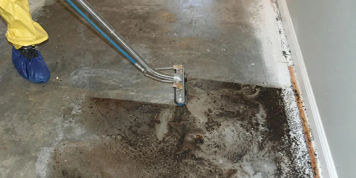 sewage removal technicians extracting contaminated wastewater from a residential floor in Tucson, AZ