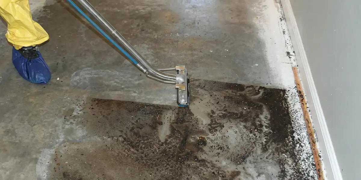 sewage removal technicians extracting contaminated wastewater from a residential floor in Tucson, AZ