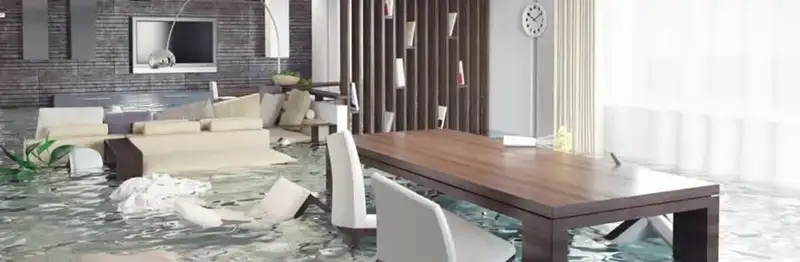 home interior affected by water damage with flooded floors and displaced furniture in Tucson, AZ