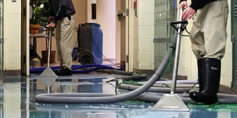 water damage restoration technicians performing professional water extraction inside a property in Tucson, AZ